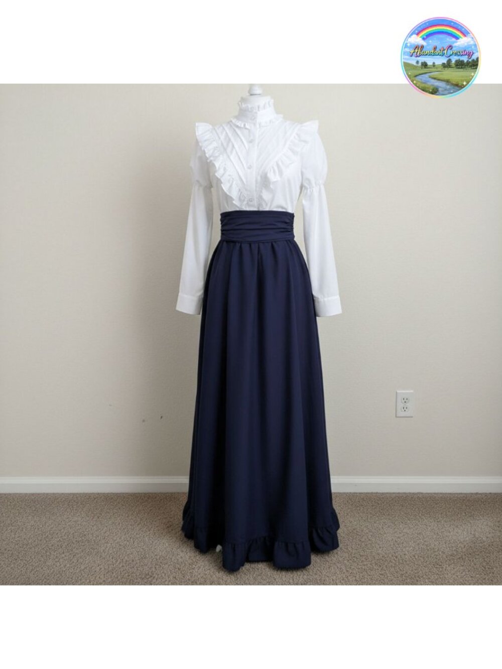 Victorian 2-Piece Dress Set Blouse Skirt Belt Ruffled Ball Gown